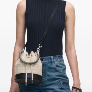 NEW!NWT! Marc Jacobs The Color-Block Leather Bucket Bag Large Black & White Wome